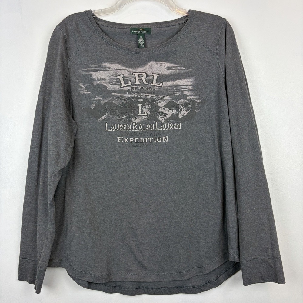 Lauren Jeans Co Ralph Gray Long Sleeve T Shirt Womens XL Y2K 90s Casual Mountain